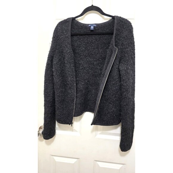 Gap Alpaca Wool Blend Charcoal Gray Fuzzy Zip-Up Cardigan Sweater S - Picture 5 of 7